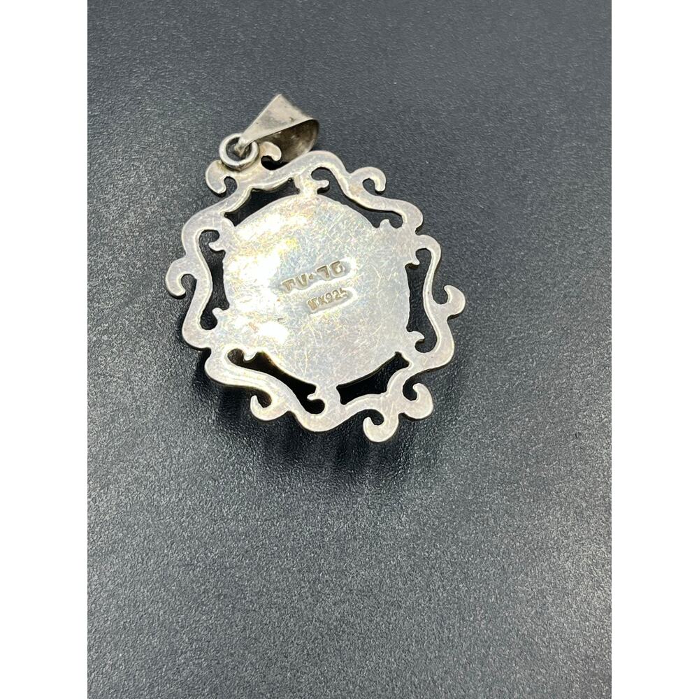 Signed Sterling Silver Blue Turquoise‎ Scroll Filigree pendant TV-75 Mex 925 - Picture 8 of 8